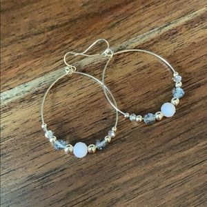 Gold beaded dangle hoops